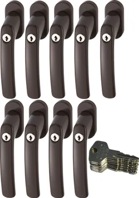 Produktbild von ABUS FG200 B SB abschließbarer Fenstergriff, braun im Set 9 Stück