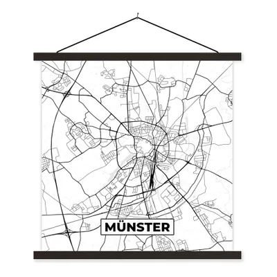 Produktbild von MuchoWow® Textilposter Münster - Karte - Stadtplan 90x90 cm mit schwarzem Rahmen - Magnetisches