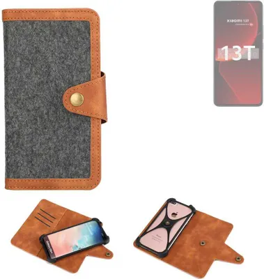 Produktbild von K-S-Trade Schutzhülle Handyhülle kompatibel mit Xiaomi 13T Filz Hülle Kunst-Leder dunkelgrau braun (1x)
