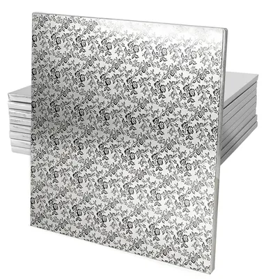Produktbild von Tortenplatte Set von 8 - Silberne Tortenunterlage - Tortenkarton - Cake Drum - 30 x 30 cm - 1,2 cm Dicke - Cake Board