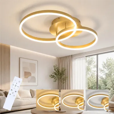 Produktbild von ZMH Deckenlampe LED 46W Deckenleuchte Wohnzimmer Dimmbar mit Fernbedienung Gold 2 Ring aus Acryl Deckenbeleuchtung Modern Design für Schlafzimmer