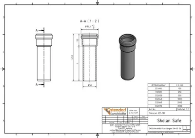 Immagine prodotto di Ostendorf SKOLAN safe Tubo SKOLANsafe 332000 DN/OD 58, 150 mm, con tronchetto