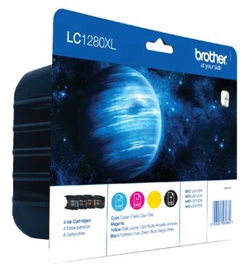 Obrázok produktu pre Brother LC1280XLVALBP, Vysoký (XL) výnos, Čierna, Azúrová, Purpurová, Žltá, 4 kusov, 2400 strany, 1200 strany, Viacnásobné balenie