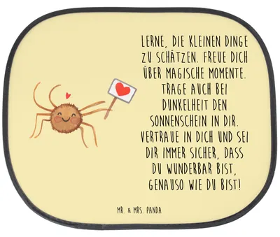 Produktbild von Mr. & Mrs. Panda Sonnenblende Auto Spinne Agathe Motivation - Gelb Pastell - Geschenk, Autoscheiben Sonnenschutz, Autoscheibe, Liebe, Dankeschön, Hitzeschutz, Glück