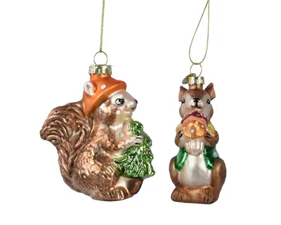 Produktbild von Christbaumschmuck Glas Eichhörnchen / Hase 11cm 2er Set - Braun