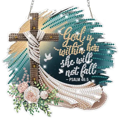 Produktbild von Diamond Painting Anhänger Kreuz Blumen Fensterbilder Bastelset Hängend Ornament Ostern Wand Decor