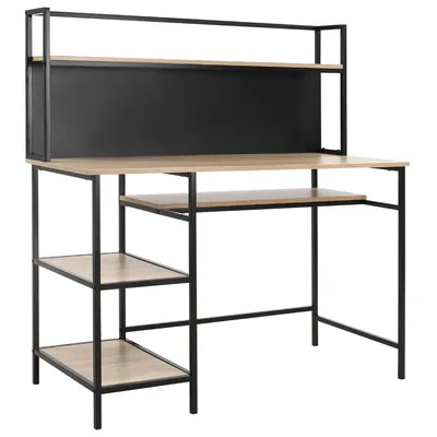 Image de HOMCOM Bureau avec rangement bureau informatique avec 4 étagères, grand plateau et panneau noir pour salon chambre 120L x 53l x 126H cm, chêne et noir