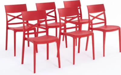 Image de lot de 6 chaises empilables en polypropylène avec fibre de verre pour l'extérieur et le jardin, bar et restaurant, cuisine design moderne - MARTINA - Rouge