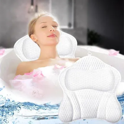 Immagine prodotto di Cuscino da bagno ergonomico in rete traspirante per vasca e bagno, 6 valvole, cuscino per vasca e zona giorno, sostegno, benessere (bianco)