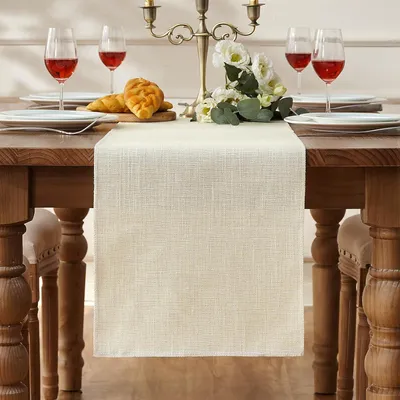 Produktbild von Moderner Tischläufer in Beige 30 x 140 cm aus Leinen für rustikale Tischdekoration