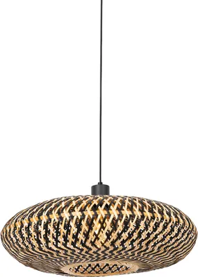 Zdjęcie produktu dla QAZQA – Orientalna Orientalna lampa wisząca I Lampa wisząca I Lampa wisząca z czarnego bambusa 50 cm – Ostrava I Salon I Sypialnia – Bamboo Okrągła – Pasuje do żarówek LED E27