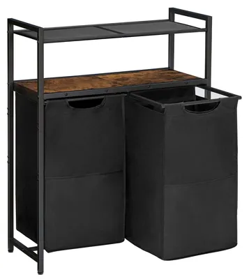 Immagine prodotto di Cesta per la biancheria - Porta biancheria 2 scomparti - 2 ripiani - 99 l - Marrone vintage e nero