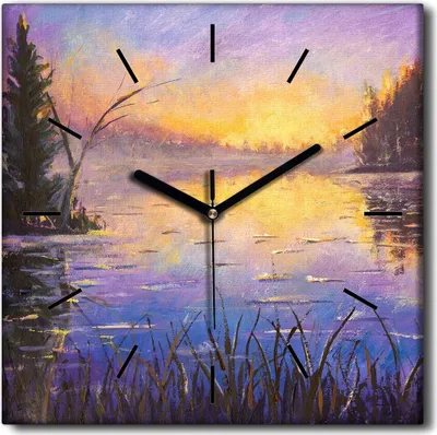 Produktbild von Coloray Uhr auf Leinwand 30x30 cm Wand Uhr Dekoration Wohnzimmer Segeltuch schwarze Hände -Wassersonnenuntergang