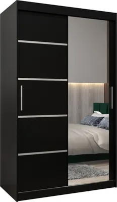 Produktbild von Kleiderschrank, Schiebetürenschrank Schlafzimmer, Schrank mit Spiegel VERONA 2 120 cm, Schwarz Matt