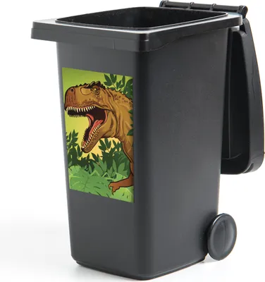 Produktbild von MuchoWow® Mülltonnenaufkleber Dinosaurier - Pflanzen - Braun - Illustration - Kinder - Baby - Junge 40x60 cm - Mültonnen-sticker - Sticker - Aufkleber für die Mülltonne