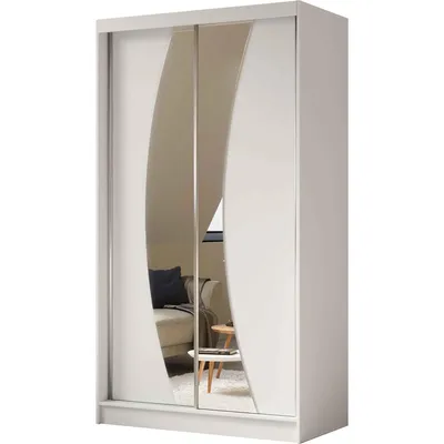 Produktbild von Schwebetürenschrank VOX 120 cm – Kleiderschrank mit 2 Schubkasteneinsätze, Spiegel & Schiebetüren (Weiß)