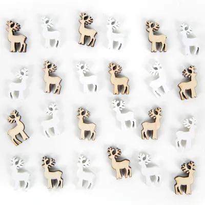 Produktbild von 24 Mini Rentiere Streudeko Weihnachten Deko 2 cm Holz weiß
