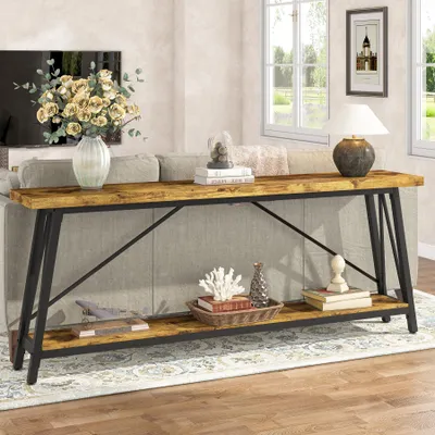 Obrázok produktu pre Tribesigns 160 cm dlhý konzolový stolík, rozkladací stolík za pohovku, industriálny vstupný konzolový stolík do predsiene a obývačky, tmavohnedý