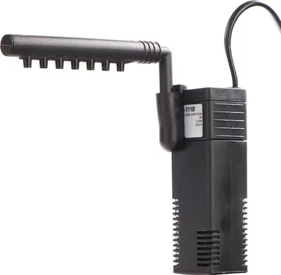 A black aquarium filter is shown against a white background.