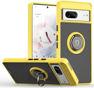 Produktbild von Google Pixel 7 Hülle, Ring Halter Ständer Matte Transluzent TPU Rahmen Stoßfest Schutzhülle für Google Pixel 7 Gelb
