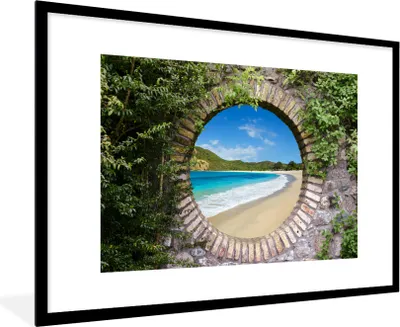 Produktbild von MuchoWow® Gerahmtes Poster Strand - Meer - Blick 90x60 cm - Poster mit Schwarzem Bilderrahmen Wandposter Rahmen Foto Bilder - Wanddekoration - Fotos