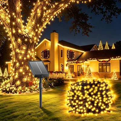Lichterkette Solar 10+2 m, 100 LEDs, 8 Modi, IP65, warmweiß