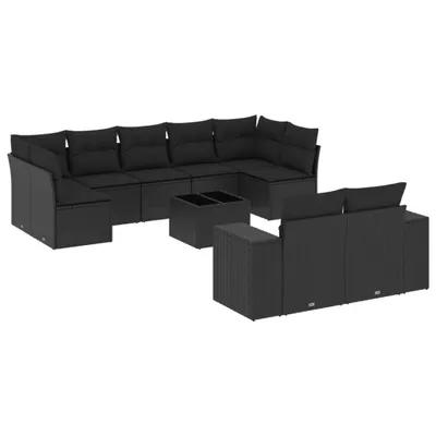 Produktbild von vidaXL 10-tlg. Garten-Sofagarnitur mit Kissen Schwarz Poly Rattan