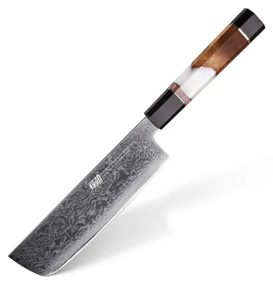 Nakiri-Messer 16,3 cm, japanisches Gemüsemesser, Damaststahl