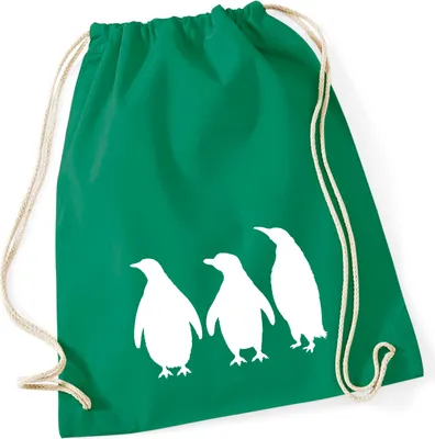 Produktbild von Huuraa Turnbeutel Pinguine Silhouette 12 Liter Kelly Green Baumwolle Rucksack Geschenkidee