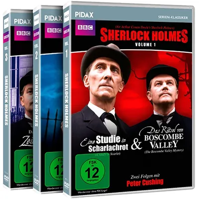 Productafbeelding van Sherlock Holmes - Gesamtedition / Sechs Folgen der Krimiserie mit Peter Cushing (Pidax Serien-Klassiker) [3 DVDs]