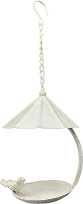 Immagine prodotto di Exner | Vasca per uccelli sospesa - Crema - Con baldacchino e uccellino decorativo - Elegante decorazione da giardino