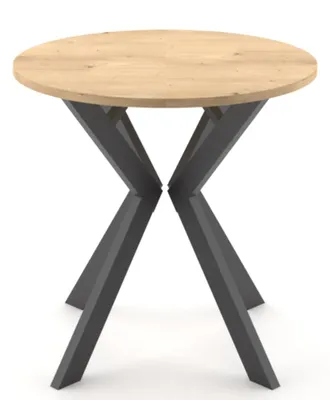 Produktbild von Runder Ausziehbarer Tisch für Esszimmer - 80-120 cm Durchmesser - Eiche Artisan - Für 4–6 Personen - Küchentisch - Schwarze Metallbeine
