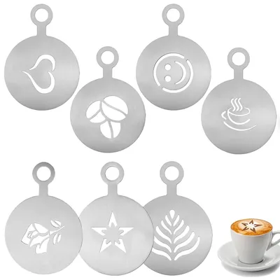 7 Kaffeeschablonen aus Edelstahl, 12x9 cm, Cappuccino-Stencil-Set
