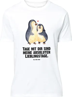 Produktbild von Mr. & Mrs. Panda Größe L T-Shirt Pinguin umarmen - Weiß - Geschenk, Hochzeitstag, Tshirt, Shirt, Liebe, Umarmung, Hochzeitsgeschenk, mit Spruch