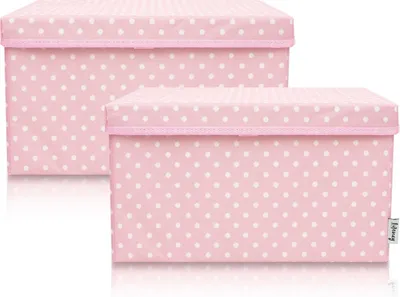 Produktbild von Lifeney 2-Set Aufbewahrungsbox Kinder (37x25x21cm) I Aufbewahrungskorb für Kinderzimmer und Wohnbereich I Kinder Aufbewahrungskiste (Rosa Punkte)