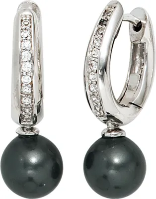 Produktbild von JOBO Creolen 925 Sterling Silber 2 synthetische Perlen 20 Zirkonia Ohrringe