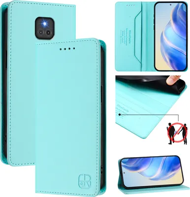 Produktbild von Lederhülle für Motorola Moto G Play 2021 Hülle Flip Brieftasche Kartenfächern Ständer Schutzhülle Türkis