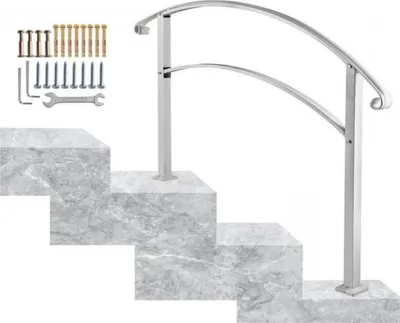 Immagine prodotto di Ringhiera per scale in ferro battuto – 2-3 gradini – Bianca – Regolabile – Per interni ed esterni – Con supporti – 92,5 cm
