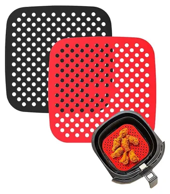 Produktbild von 2 Stück wiederverwendbares Silikon-Backpapier für Heißluftfritteusen - Silikonmatte mit Antihaftbeschichtung, Zubehör für ölfreie Fritteusen (quadratisch, 21,2 cm)