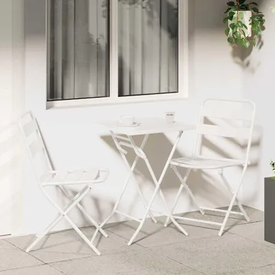 Image de Maison Exclusive - Ensemble de table et chaises de jardin, 3 pièces, blanc, en acier