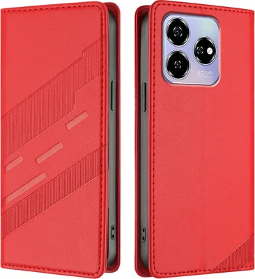 Produktbild von Hülle für ZTE Axon 60, Kunstleder Brieftaschen Handyhülle mit Kartenfach und Standfunktion Rot