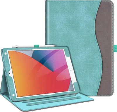 Produktbild von Fintie Hülle für iPad 9. Generation 2021/8. Gen 2020/7. Gen 2019 10.2 Zoll, [Eckenschutz] Multi-Winkel Betrachtung Folio Stand Schutzhülle mit Dokumentschlitze, Auto Sleep/Wake, Jeansoptik Türkis