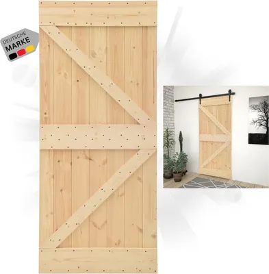 Produktbild von DELUKE® Schiebetür Holz KEOR rustikal Braun | 100x210cm, Kiefernholz Tür | ohne Beschlag | Holzschiebetür Scheunentür Schiebetüren Holztür Schiebetürsystem Zimmertür Innentür