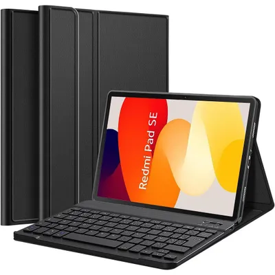 Image de Coque Clavier pour Xiaomi Redmi Pad SE 11 Pouces, CuirPolyuréthaneNoir avec Clavier Magnétique Bluetooth