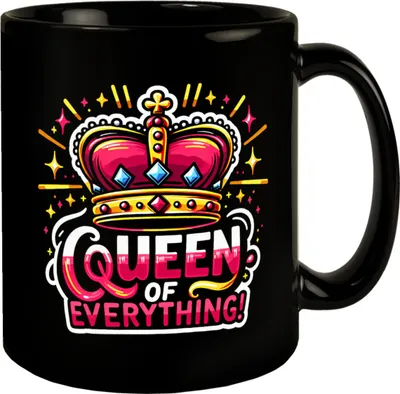 Produktbild von Krone einer Königin Tasse in Schwarz mit Spruch Queen of everything