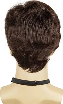 Produktbild von Kurze, lockige Perücke für Männer mit Pony, flauschig, natürlich aussehende Hochtemperaturfaser, gewelltes schwarzbraunes Kunsthaar