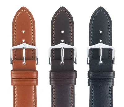 Produktbild von HIRSCH Kent- unstrukturiertes Leder in verschiedenen Farben (Länge: L (120mm / 80mm) / Anstoßbreite: 20 (zu 18) / Schließe: Edelstahl (Silber) / Sonderanfertigung*: nein / Farbe / Naht: Blau matt / Blau / Polsterung (Ansatz / Schließe) in mm: 4,4 mm / 2,5 mm)