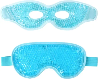 Productafbeelding van Verpakking met 2 herbruikbare oogmaskers met verkoelende gel, blauw van kleur, geschikt voor mannen en vrouwen, voor warmte- en koudetherapie, verlichting bij droge ogen en vermoeide ogen