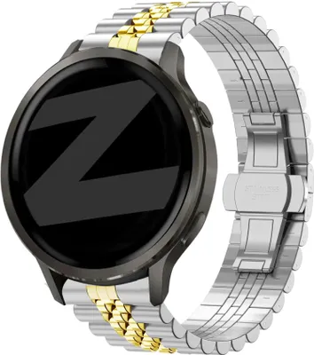 Produktbild von Bandz Stahlband 'Jubilee' 18mm - robust, zeitlos - passend für Garmin Vivoactive 4s/Vivomove 3s/Venu 2s/Venu 3s/Forerunner 255s/Forerunner 265s/Venu 4 (41mm) - Silber/Gold