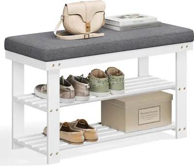 Produktbild von Songmics Schuhbank Bambus Regal 2 Ebenen Weiss
